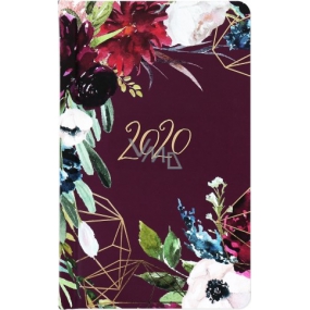 Albi Diary 2020 Tasche wöchentlich Bordo Blumen 15,5 x 9,5 x 1,2 cm