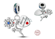 Charm Sterlingsilber 925 Weihnachten 3-in-1 Schneeflocke, Rentier und Herz, Anhänger für Armband Weihnachten