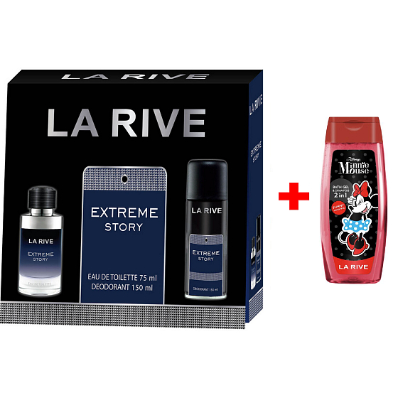 LA RIVE EXTREME STORY Eau de Toilette 75 ml + Deodorant Spray 150 ml, Geschenkset für Männer + La Rive 2in1 Minie Duschgel 250 ml ZUSÄTZLICH