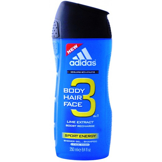 Adidas Sport Energy 3 in 1 Duschgel für Körper, Haare und Gesicht für Männer 250 ml