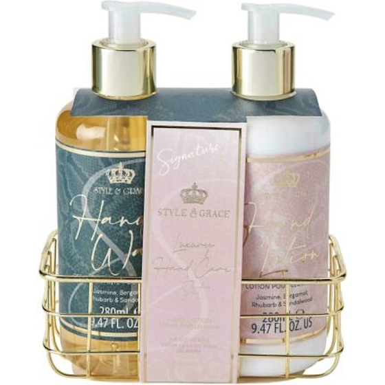 Sunkissed Handcare Signature flüssige Handseife 280 ml + Handlotion 280 ml + Metallkorb, Kosmetikset für Frauen
