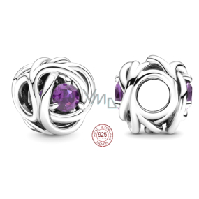 Charme Sterling Silber 925 Unendlicher Kreis der Ewigkeit Februar lila, Perle für Armband Charme Sterling Silber 925 Unendlicher Kreis der Ewigkeit Februar lila, Perle für Armband