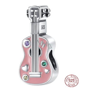 Charme Sterling Silber 925 Gitarre rosa, Perle auf Armband Interessen Charme Sterling Silber 925 Gitarre rosa, Perle auf Armband Interessen