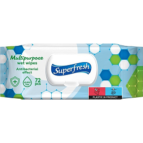 SuperFresh antibakterielle Feuchttücher mit Clip, 72 stk