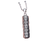 Tibetský mantrový válec 3,5 x 1 cm + 29 cm řetízek, ochranný přívěsek na krk s tradičními symboly