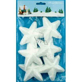 Weiße Sterne mit Glitzer zum Aufhängen von 8 cm 6 Stück