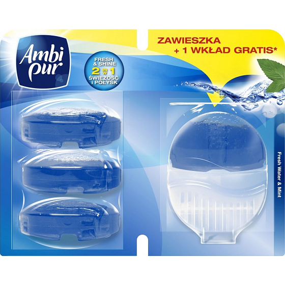 Ambi Pur Frischwasser & Minze WC Toilettenblock und 3 Nachfüllungen 4 x 55 ml