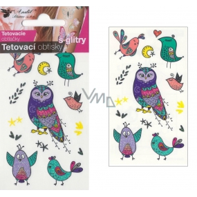 Bunte Kinder Tattoo Aufkleber mit Glitzern Vögel 10,5 x 6 cm