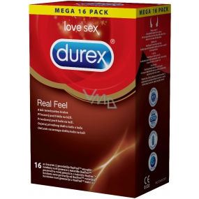 Durex Real Feel Kondom für das natürliche Hautgefühl auf der Haut Nennbreite: 56 mm Nicht-Latex auch für Allergiker 16 Stück