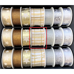 Nekupto Stoffband Weihnachten Weiß mit braunen und goldenen Streifen 40 mm x 2 m