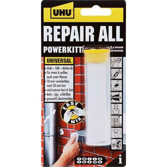 Uhu Repair All Powerkit Plastilin für schnelle Reparaturen, Kleben, Versiegeln, Modellieren, Zusammenbauen und Befüllen, wasserdicht 60 g