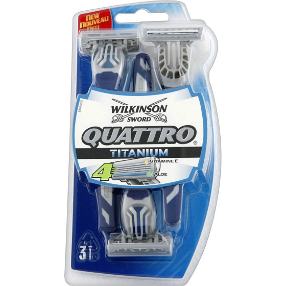 Wilkinson Schwert Quattro Titanium 4 Klingen Rasierer für Männer 3 Stück