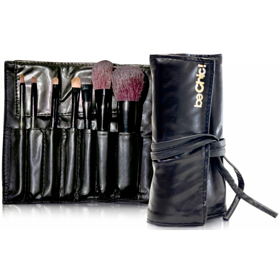 Sei schick! Travel Set, Set mit 7 Kosmetikpinseln mit natürlichen Ziegen- und synthetischen Borsten