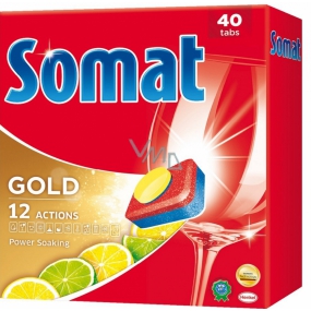Somat Gold 12 Action Zitronen- und Limetten-Tabletten für die Spülmaschine helfen dabei, selbst hartnäckigen Schmutz zu entfernen, ohne 40 Stück vorzuwaschen