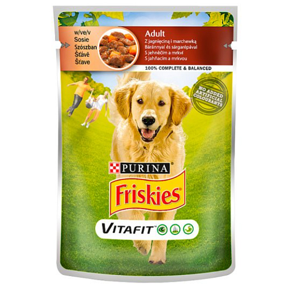 Purina Friskies Vitafit Lamm mit Karotten in Sauce, vollständiges Hundefutter, Beutel 100 g