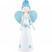 Engel Vlies mit blauen Flügeln in Form eines Herzens blau und weiß 40 cm