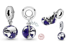 Charm Sterlingsilber 925 Planet Erde - Blauer Planet, 2-in-1 öffnend, innen Herz, Anhänger für Armband Weltraum