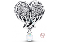 Charms Sterling Silber 925 Funkelnde Engelsflügel als Herz, Anhänger am Armband Symbol