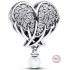 Charms Sterling Silber 925 Funkelnde Engelsflügel als Herz, Perle am Armband Symbol