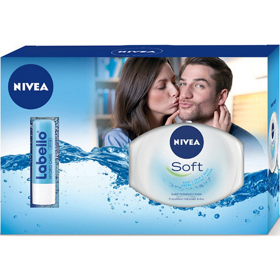 Nivea Labello Hydro Care Feuchtigkeitsspendender Lippenbalsam 4,8 g + Soft Fresh Moisturizing Cream 250 ml, für Frauen Kosmetikset