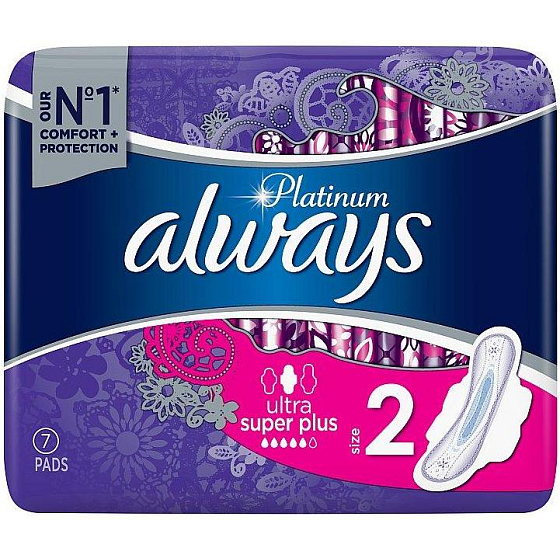 Always Platinum Ultra Super Plus Größe 2 Damenbinden mit Flügeln 7 Stück