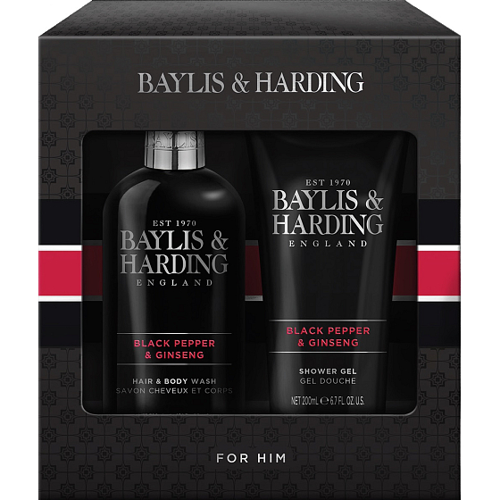 Baylis & Harding Men Black Pepper and Ginseng Körper- und Haarreinigungsgel 300 ml + Duschgel 200 ml, Kosmetikset