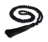 108 Mala Onyx Halskette Meditationsschmuck, Naturstein, geknotete Quaste, Perle 8 mm