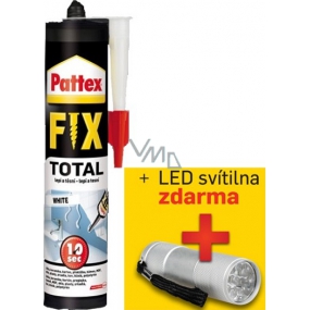 Pattex Total Fix PL70 Weißer wasserdichter Klebstoff auf Polymerbasis zum Kleben, Versiegeln und Befestigen von 392 g + LED-Taschenlampe