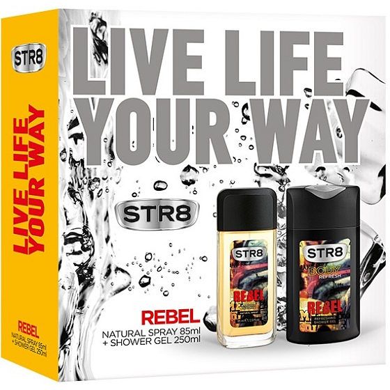 Str8 Rebel parfümiertes Deodorantglas für Männer 85 ml + Duschgel 250 ml, Kosmetikset