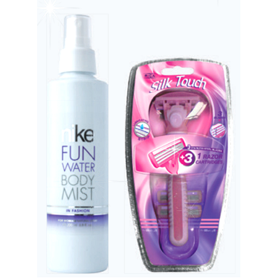 Nike Fun Water Body Mist In Fashion parfümiertes Körperspray für Frauen 200 ml + Rasiermesser für Frauen, Geschenkset