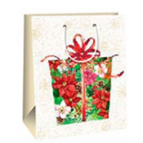 Ditipo Geschenk Papiertüte 26,4 x 13,6 x 32,7 cm Weißgold Schneeflocken großes Geschenk glänzendes Laminat