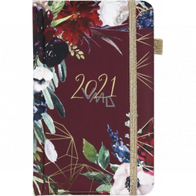 Albi Diary 2021 Tasche mit Gummiband Bordeauxblüten 15 x 9,5 x 1,3 cm