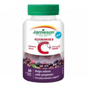 Jamieson Vitamin C + Immune Shield Gummies Schwarz ohne immunstärkende Gelatine-Lutschtablette, Nahrungsergänzungsmittel 60 Tabletten