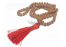 108 Mala Shiva Rudraksha, Meditationsschmuck, natürliche indische Samen, geknotet, elastisch, handgefertigt, Quaste 8 cm, Perle 7-8 mm