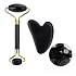 Obsidian Gua Sha 5 x 8 cm + Massagerolle 14 x 5,5 cm reduziert Falten, Schwellungen, verbessert die Elastizität der Haut, Set ohne Verpackung