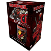 Degen Merch Marvel Deadpool Becher 315 ml + Gummi-Schlüsselanhänger + Untersetzer, Geschenkset