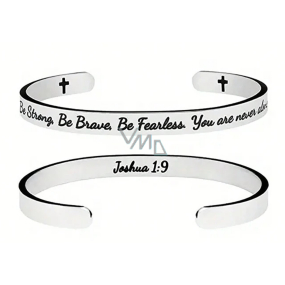 Edelstahlarmband silber mit Gravur Sei stark, sei mutig..., offene Manschette, 6 mm