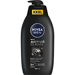 NIVEA MEN Duschgel Active Clean 3 in 1, 887 ml