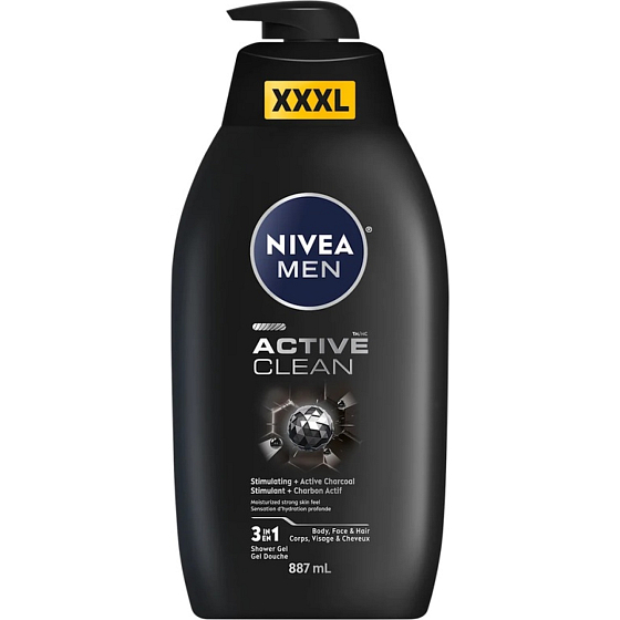 NIVEA MEN Duschgel Active Clean 3 in 1, 887 ml