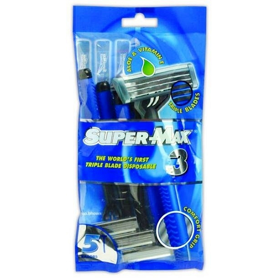 Super-Max Long Handle Einwegrasierer 3 Klingen für Männer 5 Stück