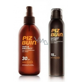 Piz Buin Tan & Protect SPF30 Schutzöl zur Beschleunigung des Bräunungssprays 150 ml + Inst.Glow SPF15 nicht fettendes Bräunungsölspray 150 ml