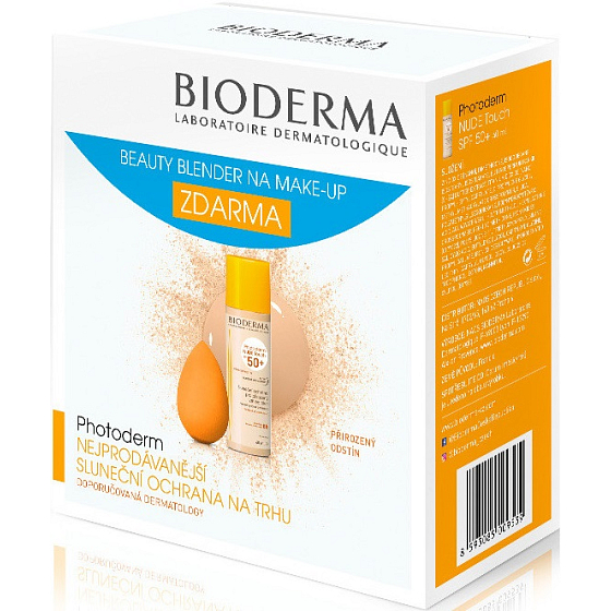 Bioderma Photoderm Nude Touch SPF 50 getönte Flüssigkeit Natürlicher Farbton 40 ml + Beauty Blender Make-up Schwamm, Kosmetikset