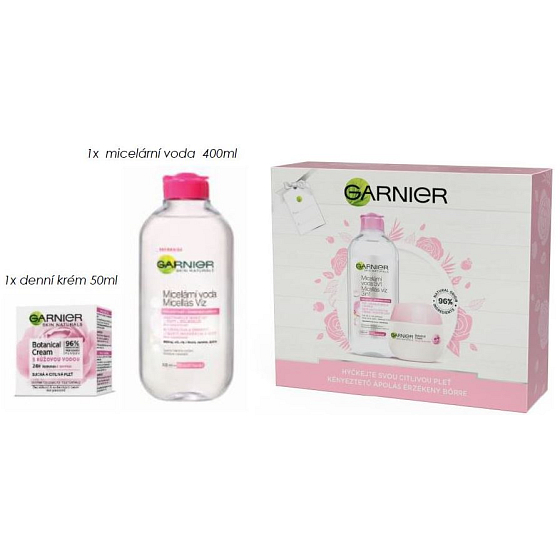 Garnier Botanical Cream mit Rosenwassercreme für trockene und empfindliche Haut 50 ml + Mizellenwasser 3 in 1 für empfindliche Haut 400 ml, Kosmetikset