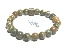 Ryolith mit königlichem Mantra Om-Armband elastischer Naturstein, Kugel 8 mm / 16-17 cm, Stein des klaren Bewusstseins
