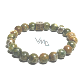 Ryolith mit königlichem Mantra Om-Armband elastischer Naturstein, Kugel 8 mm / 16-17 cm, Stein des klaren Bewusstseins