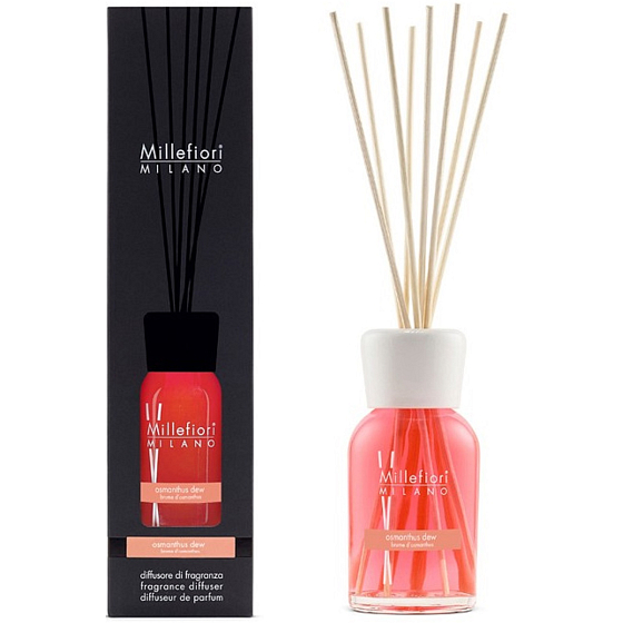 Millefiori Milano Natural Osmanthus Dew - Dewy Ovenflower Diffuser 250 ml + 8 Stiele in der Länge 30 cm für mittelgroße Räume hält mindestens 3 Monate