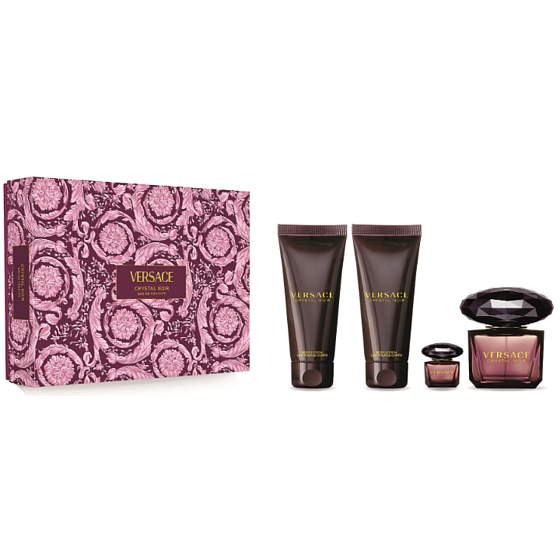 Versace Crystal Noir Eau de Parfum 90 ml + Duschgel 100 ml + Körperlotion 100 ml + Eau de Parfum 5 ml, Geschenkset für Frauen