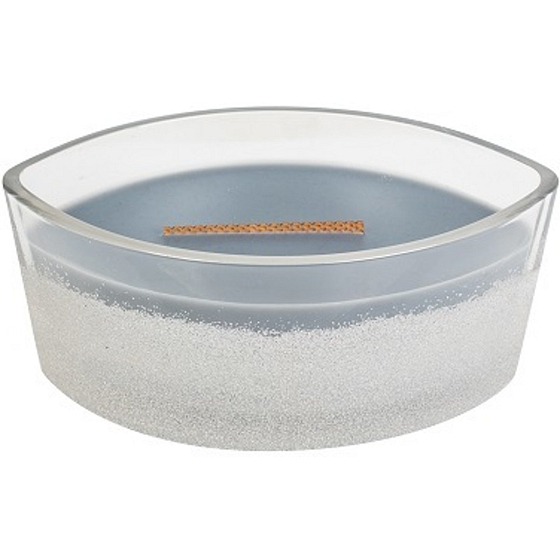 WoodWick Sanded Evening Onyx - Abendkerze mit Onyxduft und breitem Holzdocht und Glasbootsdeckel 453 g