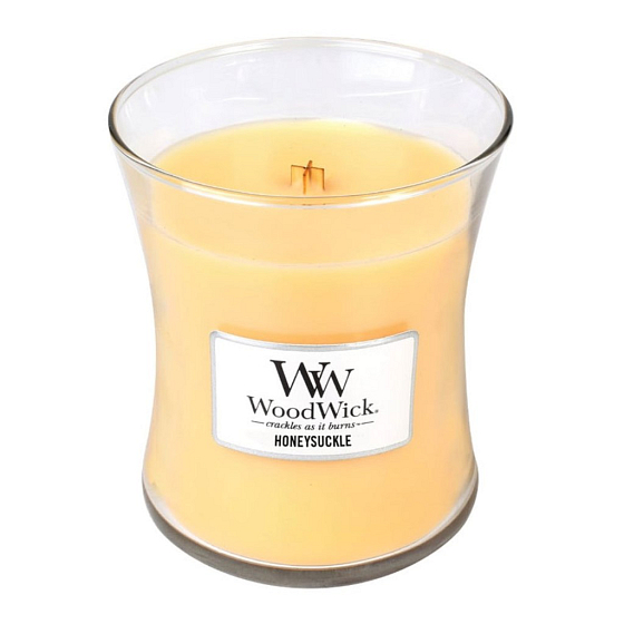 WoodWick Geißblatt - Geißblatt und Jasmin Duftkerze mit Holzdocht und Deckelglas klein 85 g