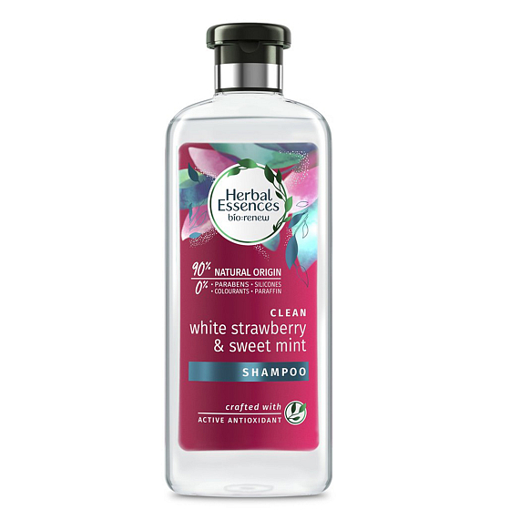 Herbal Essences Clean Strawberry & Sweet Mint Shampoo mit Erdbeeren und Minze, für glänzendes und hydratisiertes Haar, ohne Parabene 400 ml